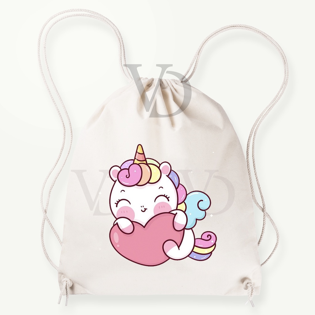 Tas Serut  kanvas / tas serut korea / tas lucu/ tas gendong kanvas / tas custom korea / tas motif UNICORN