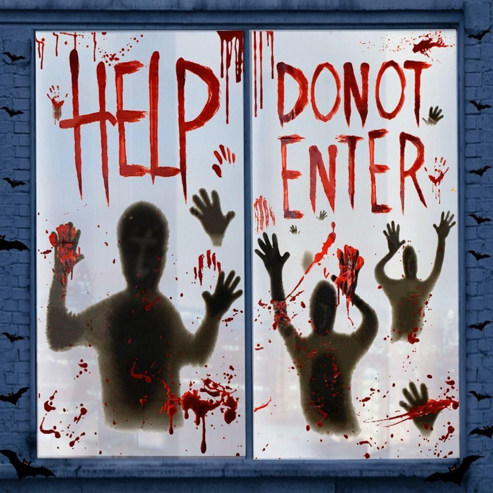 [Elegan] Stiker Jendela Removable Bloody Door Poster Jangan Masuk DIY Horror Handprint Alat Peraga Rumah Berhantu