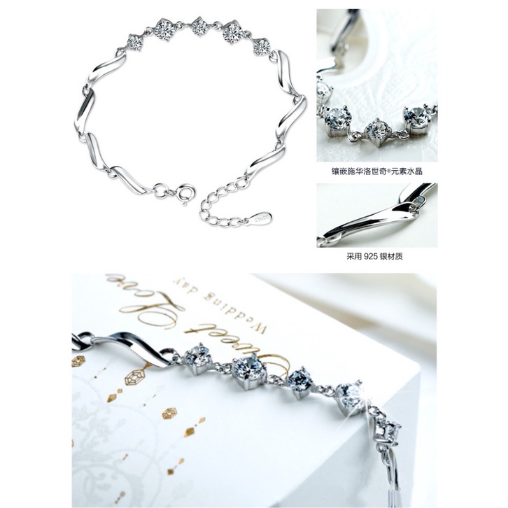 Gelang Bahan Silver Plated 925 Aksen Berlian Gaya Korea