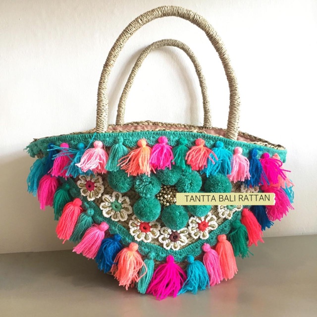 // RAINBOW // tas rajut bali, tas wanita bali, top handle bag, tas bali
