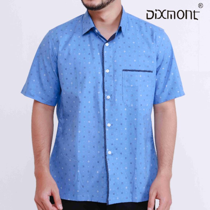 Dixmont Kemeja Pria Basic Formal Motif Lengan Pendek Hem MS03421