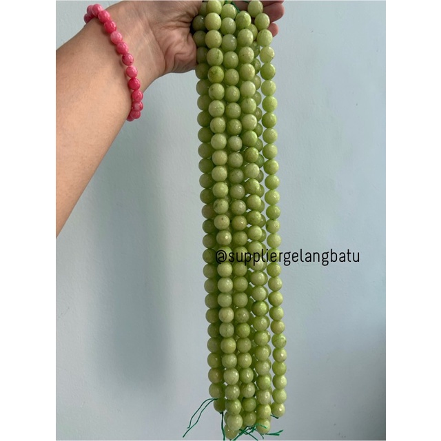 GREEN LIME AGATE FACETED BEADS 14mm cutting kuning hijau gelang kalung