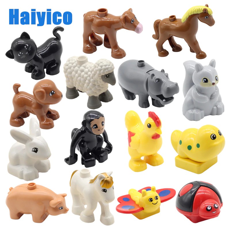 Mainan Lego Large particles building blocks accessories farm animals zoo compatible Duplos cat pig