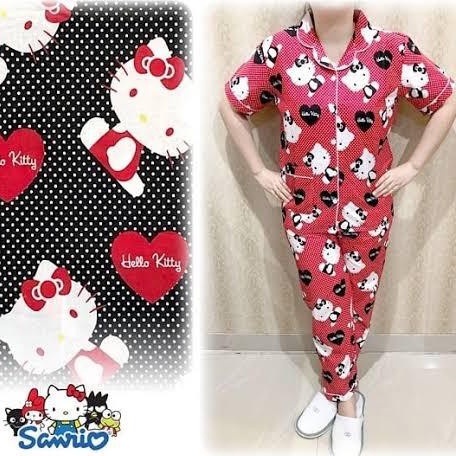 BJ - Piyama CP Wanita Murah - Bahan Katun - Baju Tidur Lengan Pendek Motif Karakter-HK New Love Hitam