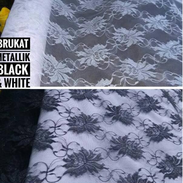 TERLARIS Kain brukat metalik putih bersih dan hitam / kain brokat hitam / bahan kebaya / kain kebaya