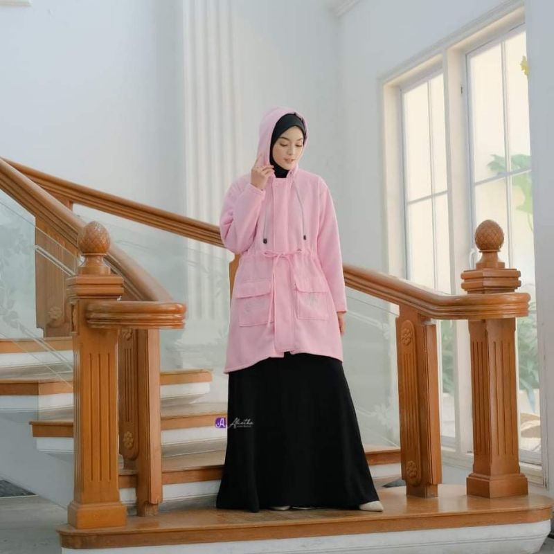 OUTER HIJAB MUSLIMAH TERBARU ORI ALIETHA JAKET HODIE WANITA MODERN MASAKINI-Baby Pink