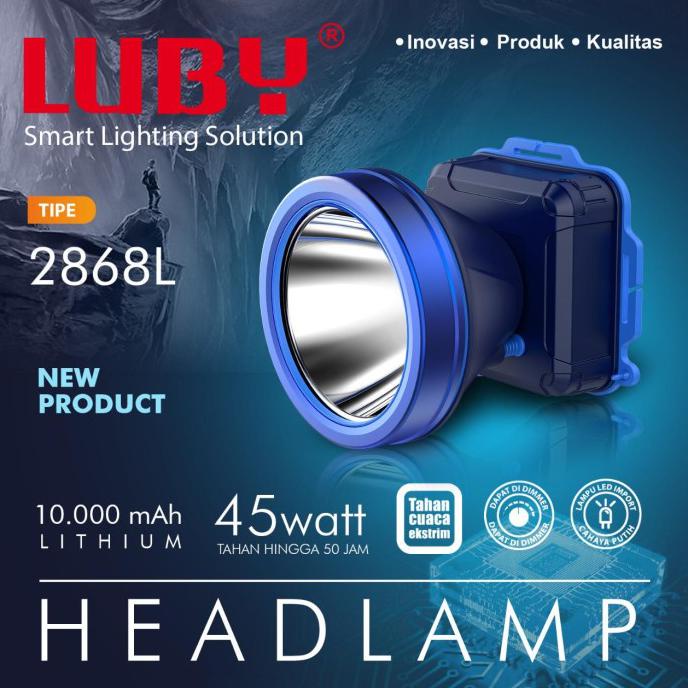 Senter Kepala Luby 2903 / 2902 / 2881 /2879 / 2900 /2899 / 2876 /2877/ 2871 / 2875 / 2868 / 2870 10.000mAH 45w   Headlamp LUBY  Putih Kuning 7W / 20W / 40W /60W Watt IBZ