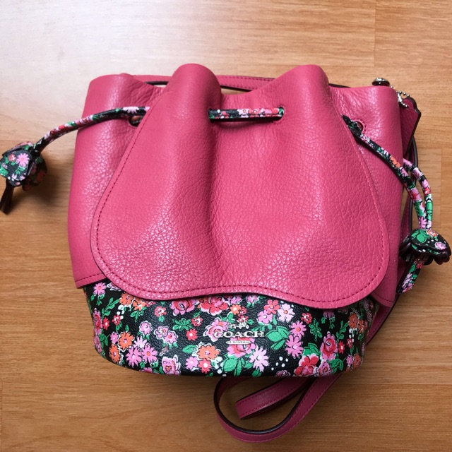 Coach Pebble Leather Petal Mix Drawstring (Floral Strawberry)