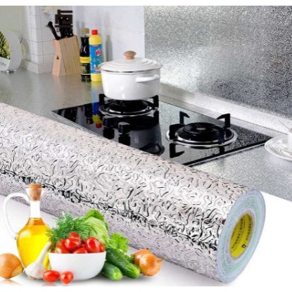 Sticker Wallpaper Aluminium Foil Waterproof Bermotif untuk Dapur Anti Minyak Anti Panas Kitchen Wallpaper Waterproof Termurah Terlaris