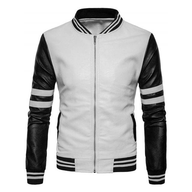 Jaket semikulit pria hitam putih korea