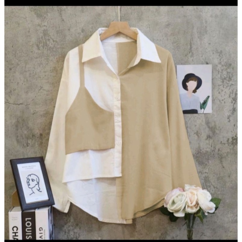 GSC - Atasan Blouse Kemeja Samara Basic Casual Combinasi / Kemeja Wanita Combi 2warna / Lucky blouse