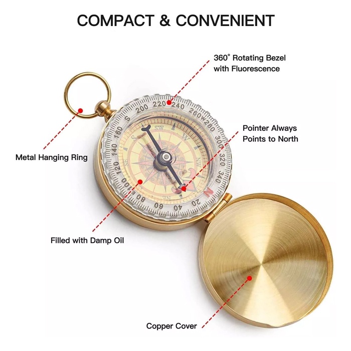 Compass Vintage Camping Alat Camping Mini Gold Gift Series Survival Kit Fosfor