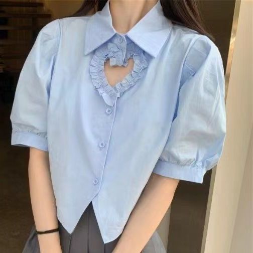 [✅BISA COD]  #Sisjuly# Kemeja berongga wanita baru, wanita cantik, tipis dan pendek, atasan angin kelompok, mahasiswi lenga