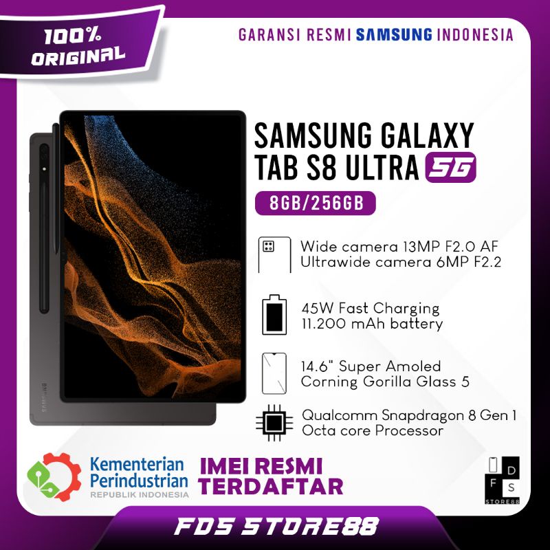 samsung galaxy tab s8 ultra 256 5g garansi resmi sein