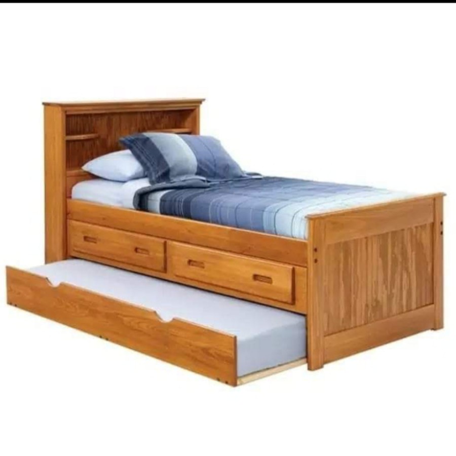 Tempat Tidur Anak Dipan Double Bad Laci Kayu Jati Jepara