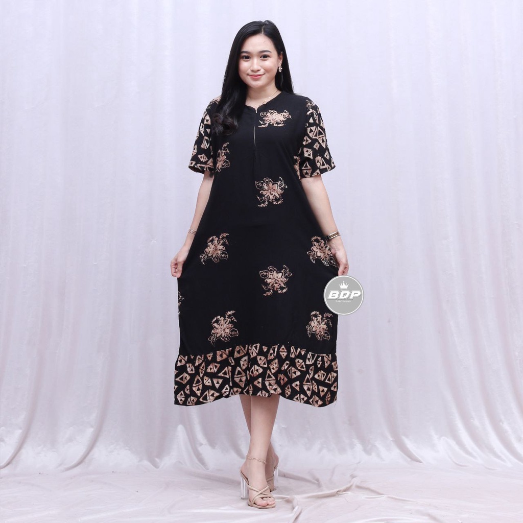 Dianputri - Daster Maura Batik Cap Rayon Grade A Motif Terbaru Busui Resleting Depan - Baju Tidur Daster Kekinian-maula hitam