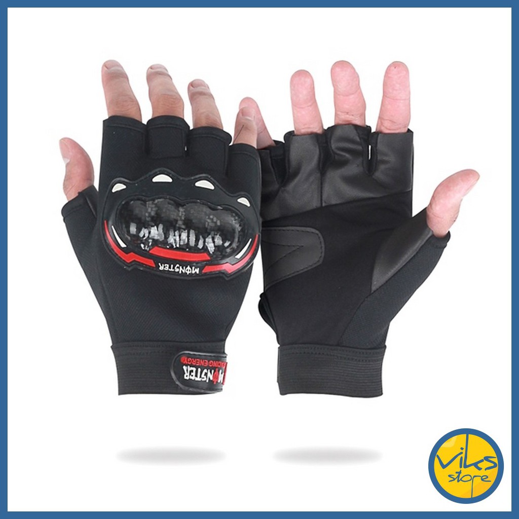 Sarung Tangan Motor Protector / Batok Pria Kulit Sintesis Hitam Lokal Simpel Multifungsi Glove Lokal