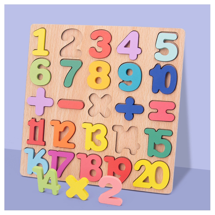 Edufuntoys - MEDIUM CHUNKY PUZZLE huruf besar / puzzle 3d chunky/ angka 20x20cm mainan anak puzzle timbul kayu-angka 1-20