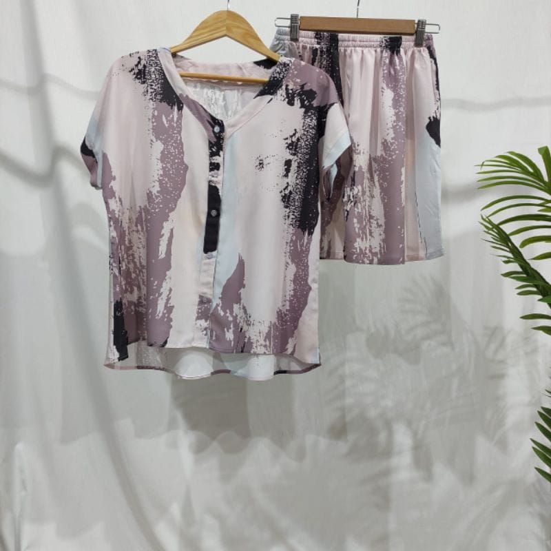 PIYAMA PENDEK RAYON | PIYAMA KANCING | BAJU RUMAHAN MURAH-TB K