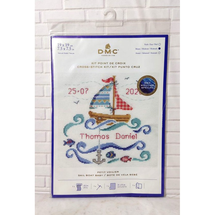 Paket DIY Craft Sulam Kristik Strimin DMC BK1877 Sail Boat Baby Perahu Bayi