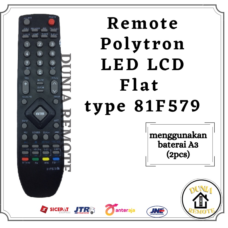 Remot Remote TV POLYTRON 81F579 lcd led Tabung Slim flat Tanpa setting