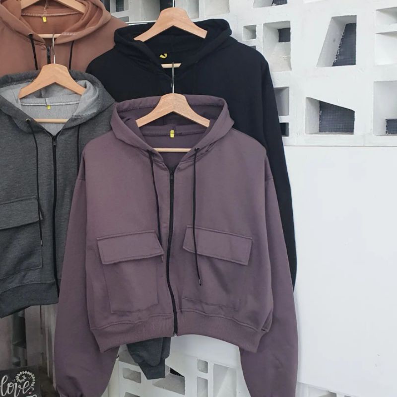 Zaira Crop Hoodie Wanita M L XL-8