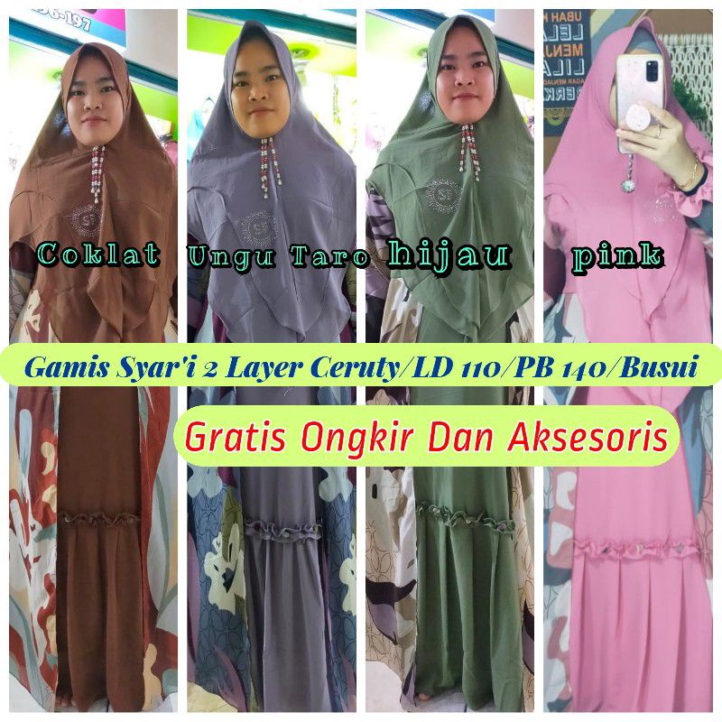 Gamis syari 2 Layer Full ceruty Babydool Busui Terbaru Lebaran pesta Wanita Kondangan 2022 Seragam A