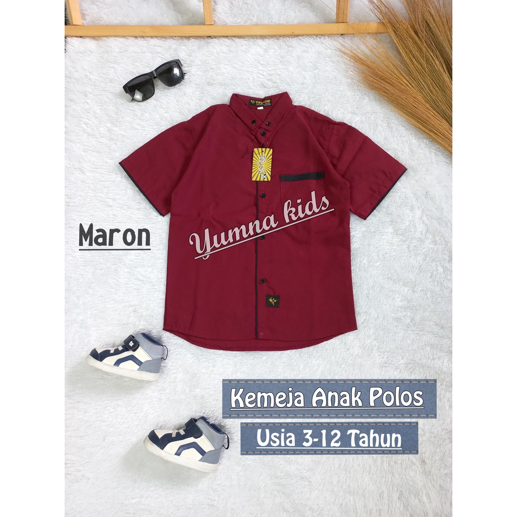 kemeja polos anak lengan pendek size 3-12 tahun laki laki perempuan
