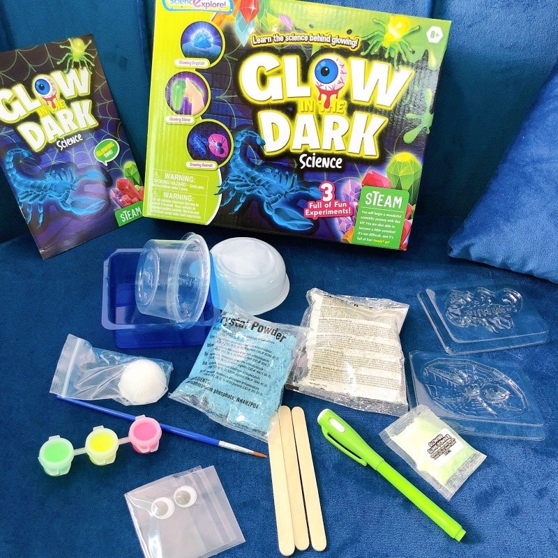 diy glow in the dark science project with 3 experiment steam project