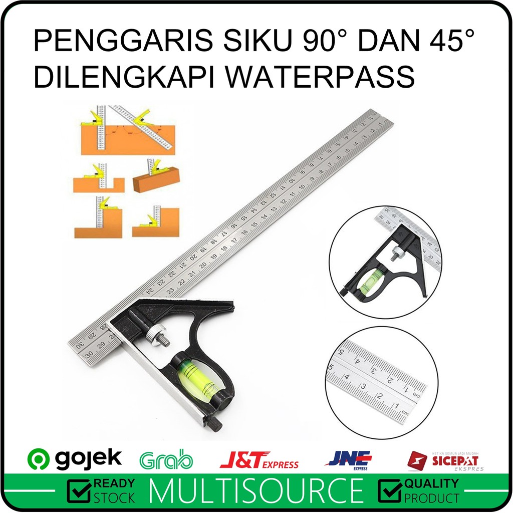 

MULTISOURCE - Penggaris Siku Waterpass Meteran Sudut Multifungsi | Square Ruller