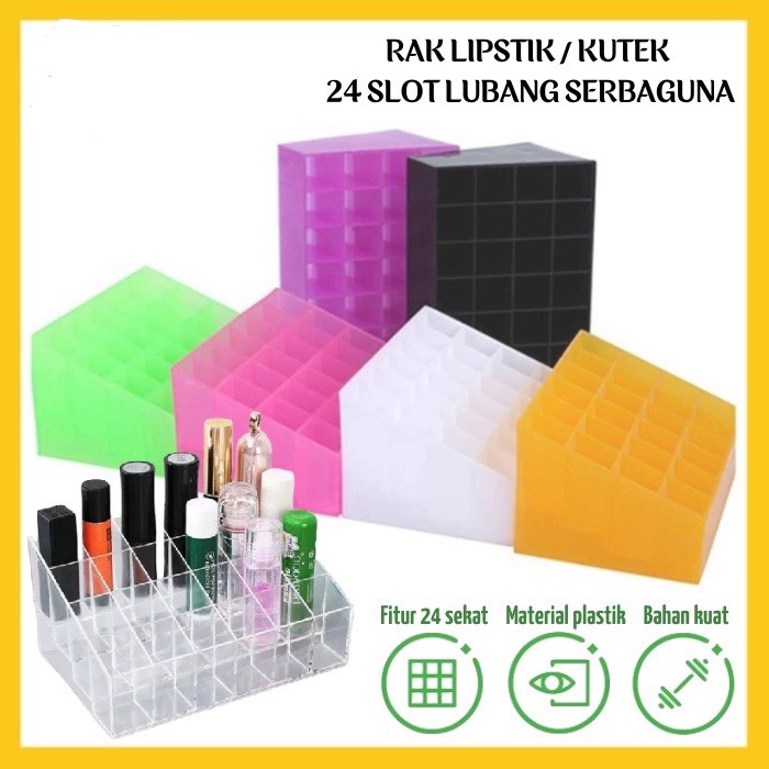 Rak Lipstik 24 Slot Lubang Penyimpanan Tempat Kutek Kosmetik Lipstick Display Rack 24 Grid Storage Box Organizer Serbaguna