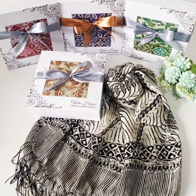 PASHMINA BATIK SUTRA SUTERA SILK | EXCLUSIVE PREMIUM | SCARF SYAL SHAWL SELENDANG MOTIF | Kado Gift 