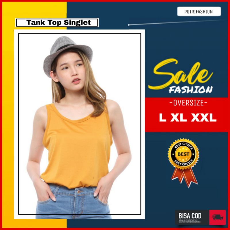 PF - 1293 ATASAN BAJU KAOS TANKTOP / SINGLET WANITA POLOS JUMBO XXL MURAH TERBARU