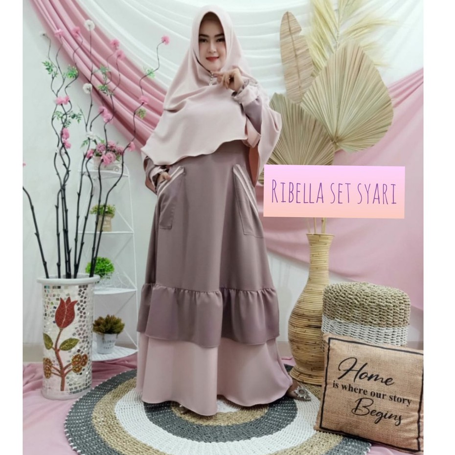 Gamis set jilbab SYARI terbaru RIBELLA itycrepe premium remaja muslimah fashion wear style