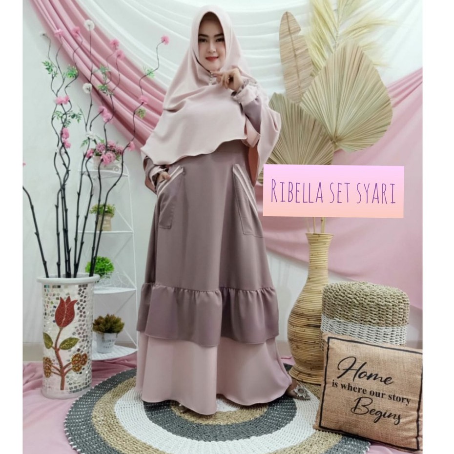 Gamis set jilbab SYARI terbaru RIBELLA itycrepe premium remaja muslimah fashion wear style