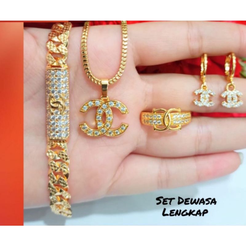 Set Dewasa permata full zircon menawan elegan simple emas anti karat