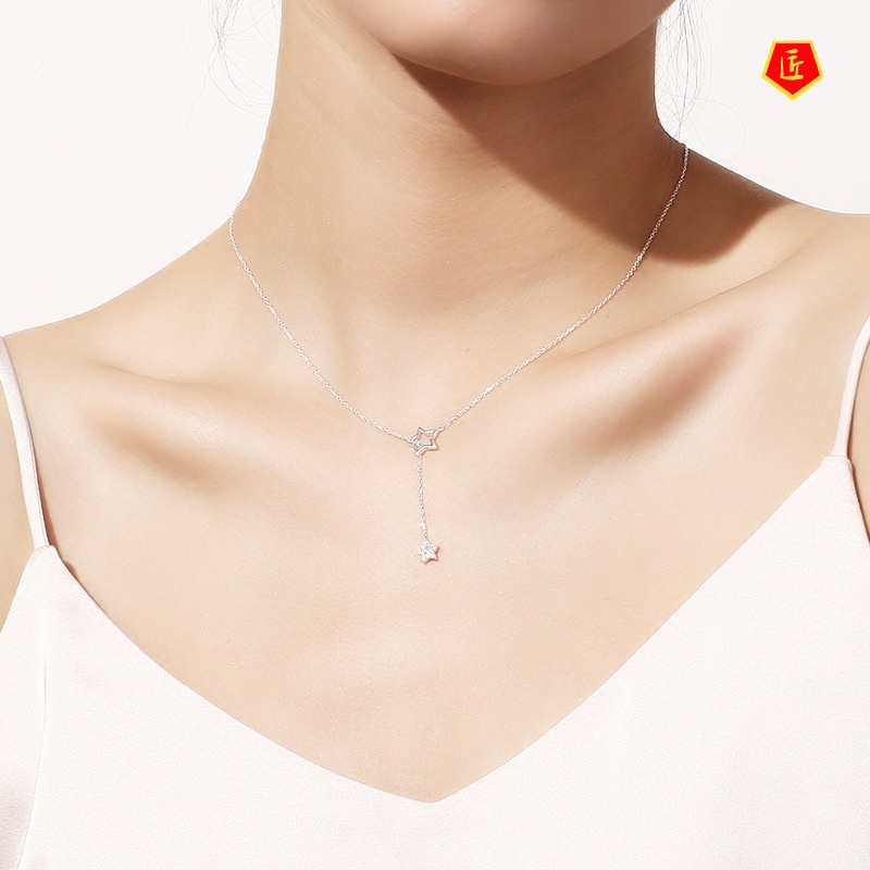 [Ready Stock]Diamond Star Crystal Pendant Women's Simple Elegant Graceful Necklace