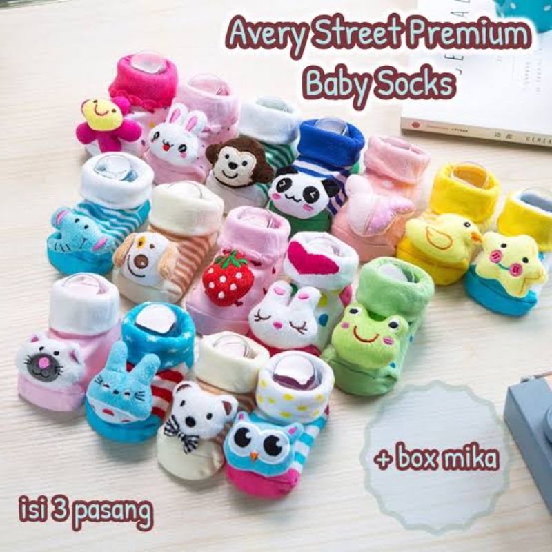 Set Kaos Kaki Bayi 3D Isi 3 Pasang | Avery Street Premium Baby Socks