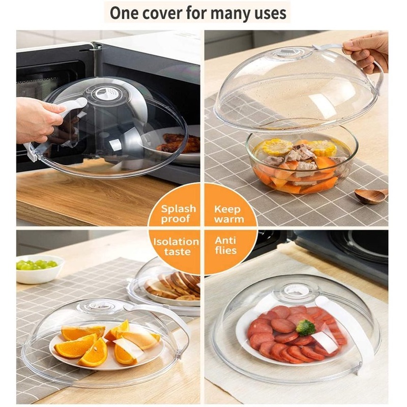 [1 Pc Pack Multifunctional Microwave Oven Food Cover] [Transparent Plastic Anti-Sputtering Reusable Cover With Handle] [Household Heat Resistant Food Lid Adjustable Steam Vents Holes]