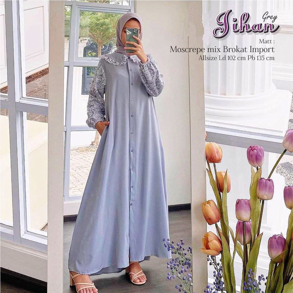 Gamis Brukat Import Moscrepe Premium Lengan Panjang Dress Fashion Muslim Kekinian