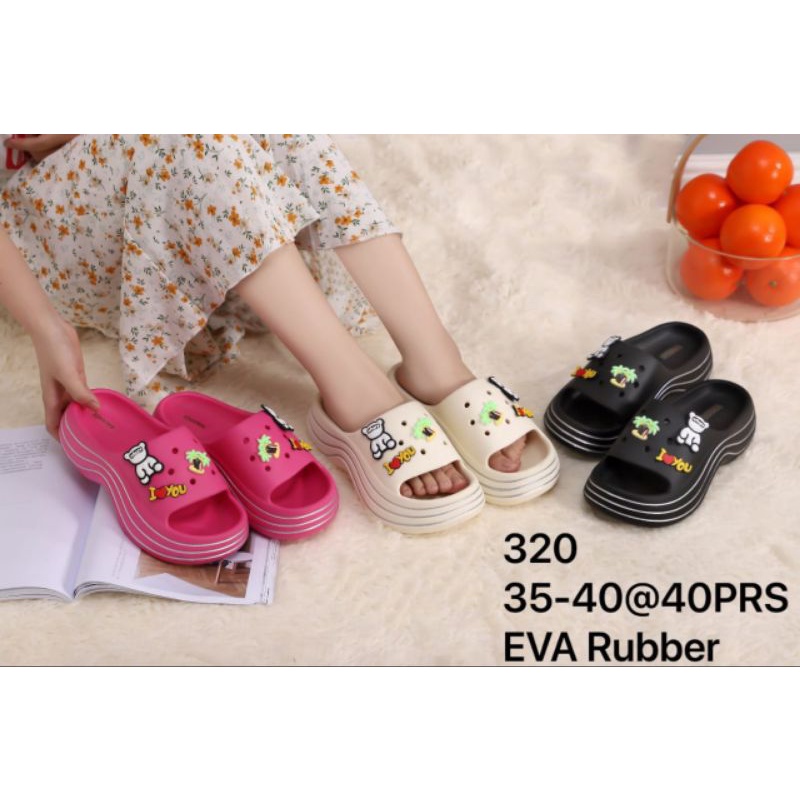 Selop Platform Wanita / Slop Wedges Wanita Tebal variasi Jibbitz Bear BALANCE 320