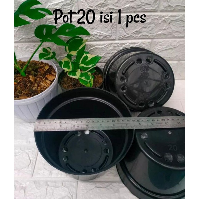 Pot bunga plastik ukuran 20 isi 1pcs / pot bunga plastik/ pot murah/ pot tanaman hias/ pot hitam