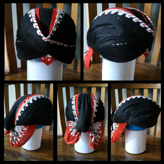Blangkon Jogja jebeh lipat motif Banyuwangi Hitam Lis Merah / Adat Jawa Tengah /Pakaian Tradisional