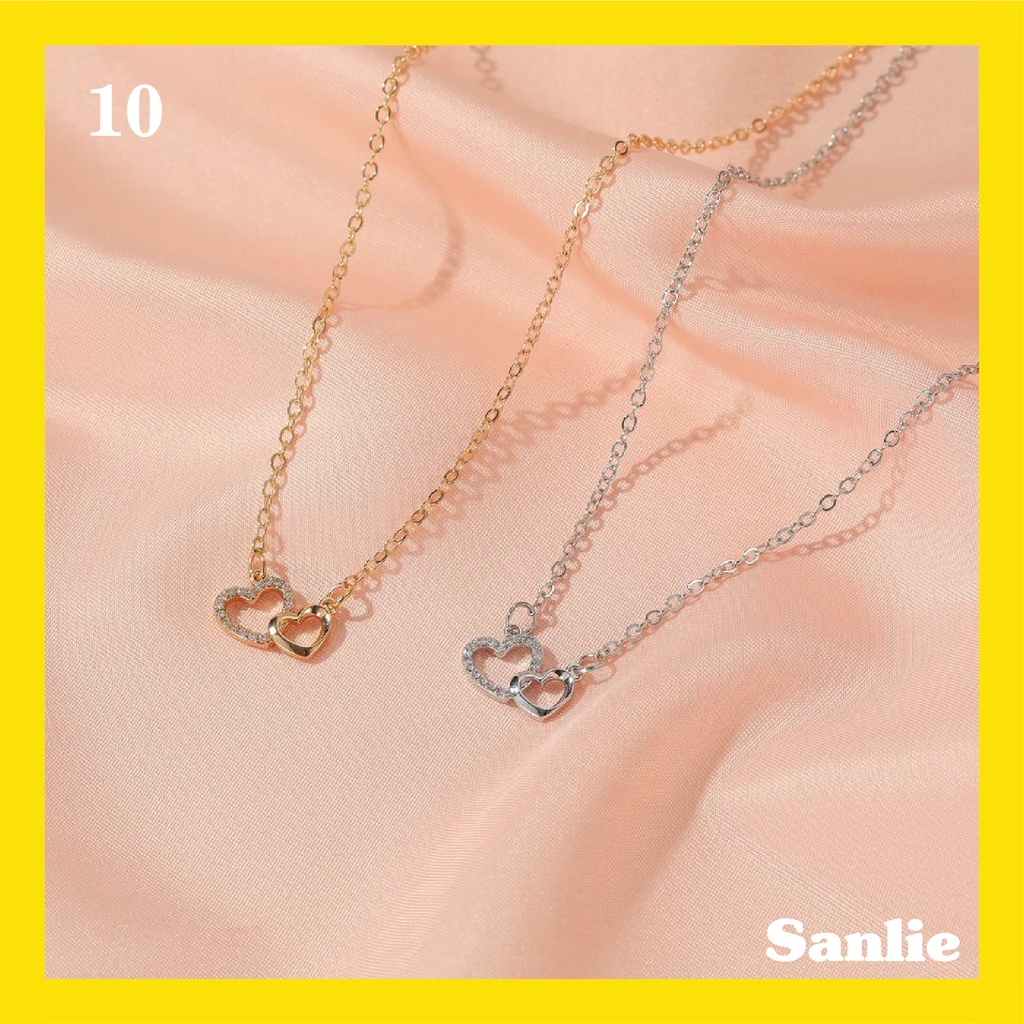 Sanlie Kalung Titanium Wanita Korea  Kalung Liontin Fashion Murah Model Dua Hati 10