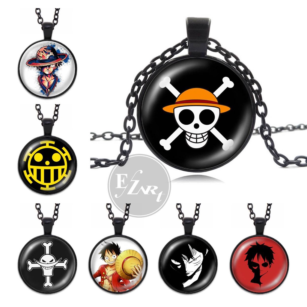 KALUNG LIONTIN KACA ANIME ONE PIECE TALI KULIT RANTAI HITAM