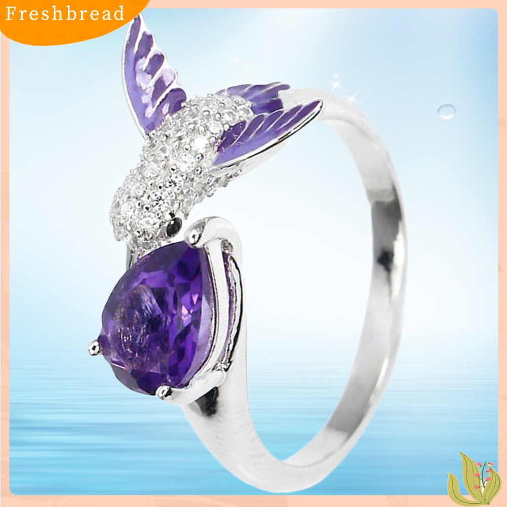 Terlaris Bird Water Drop Faux Amethyst Cubic Zirconia Women Engagement Wedding Open Ring