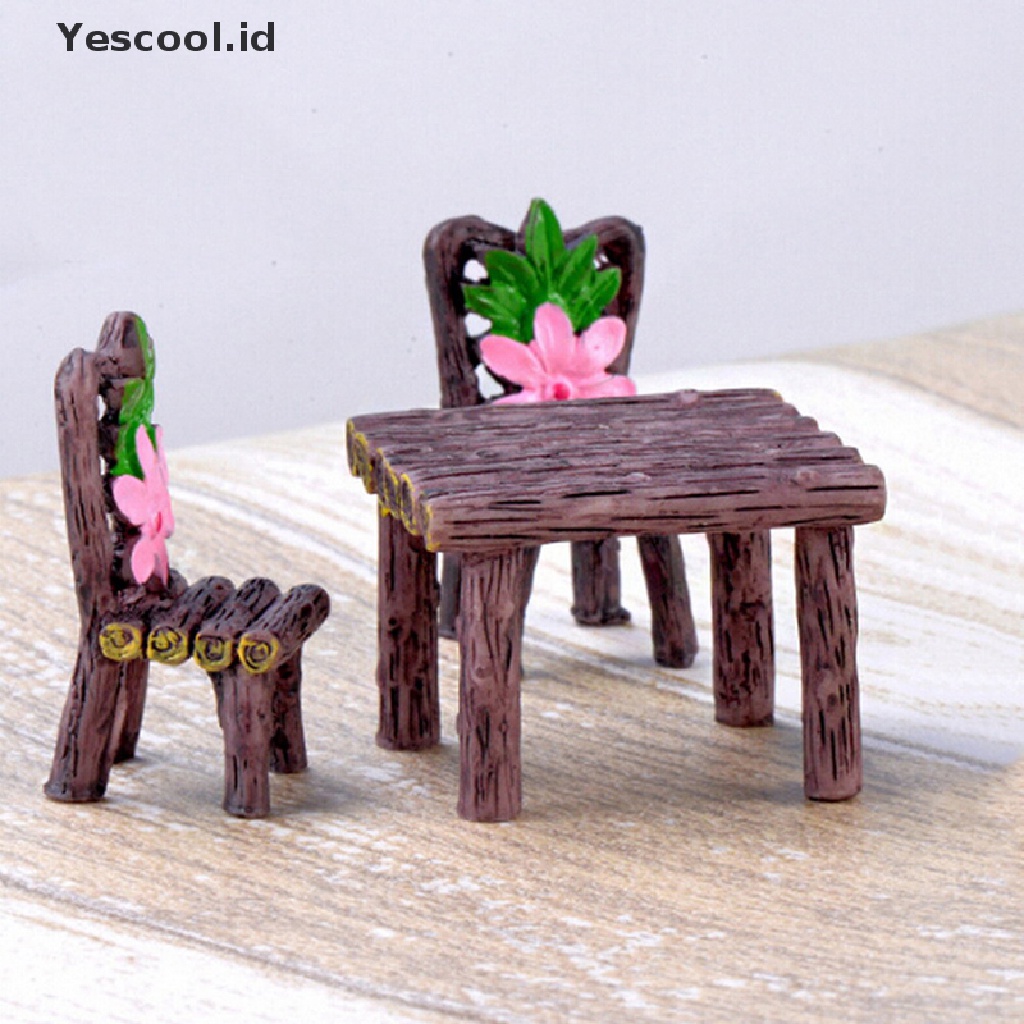 3pcs / set Miniatur Meja Kursi Mini Untuk Dekorasi Taman