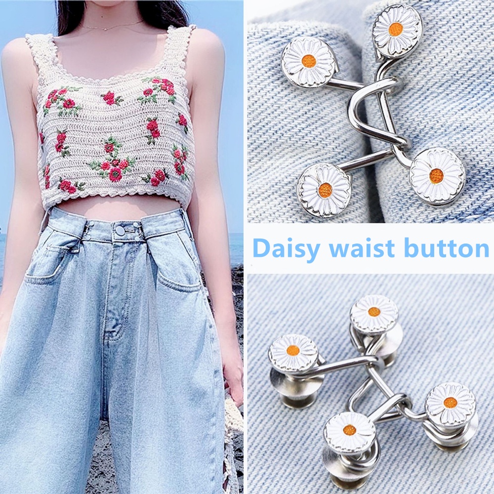 Kancing Bahan Metal Desain Bunga Aster Adjustable Dapat Dilepas Untuk Celana Jeans