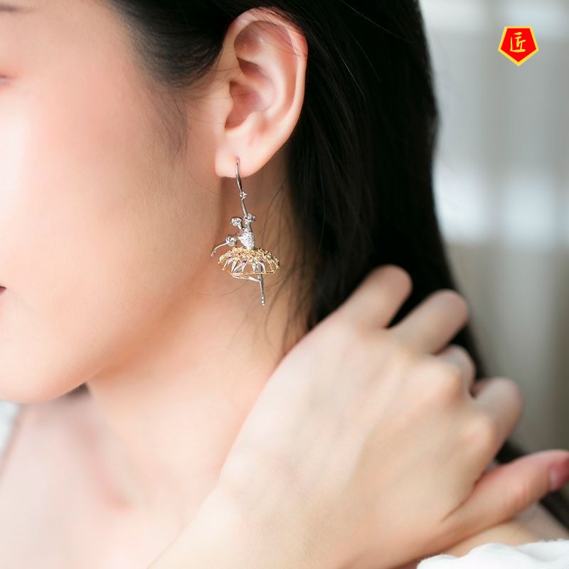 [Ready Stock]Creative Ballet Earrings Ruby Elegant Graceful