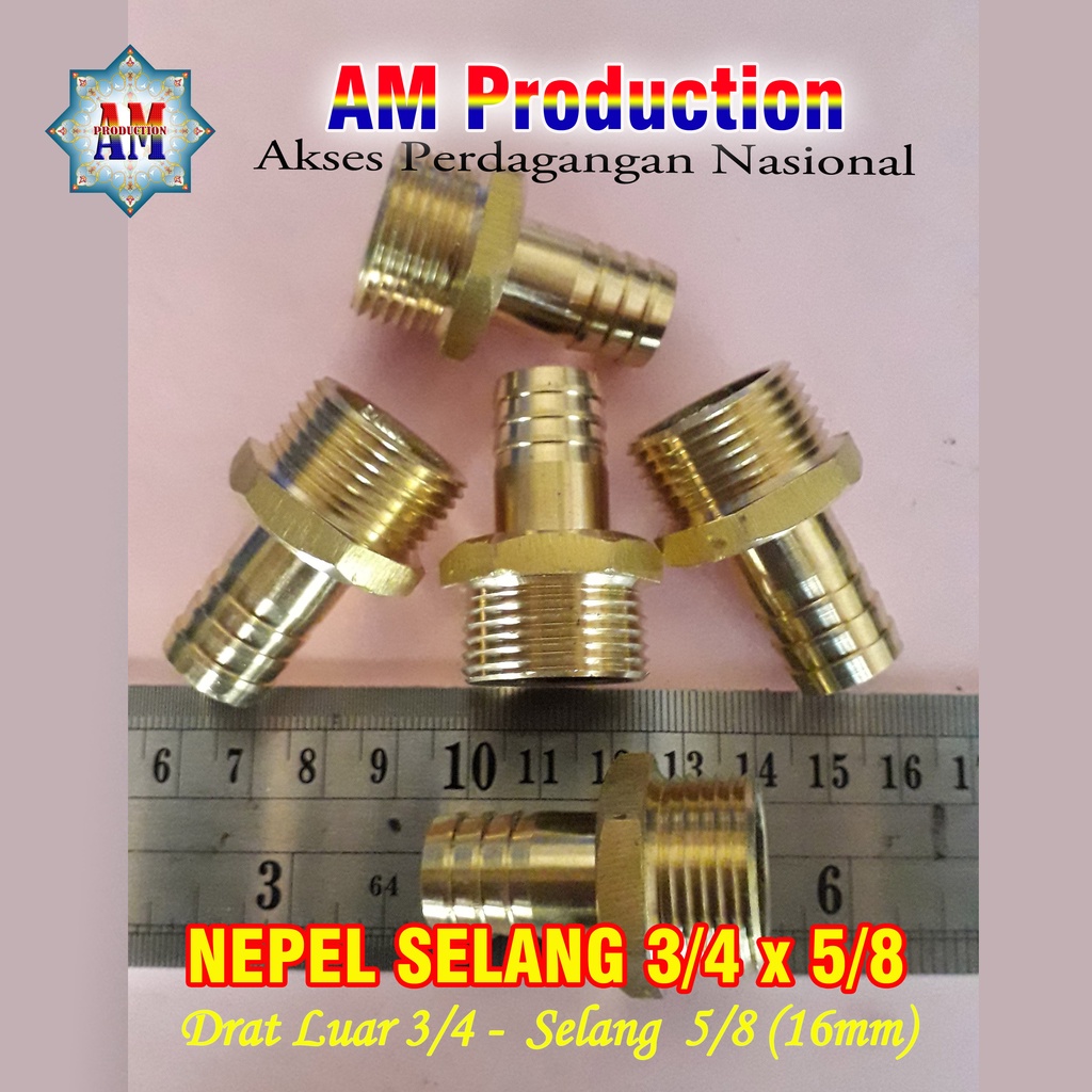 Nepel Selang 3/4x5/8, Nepel Selang Kuningan, Hose Neaple, Drat Luar, Selang, Logam Kuningan, Sistem 